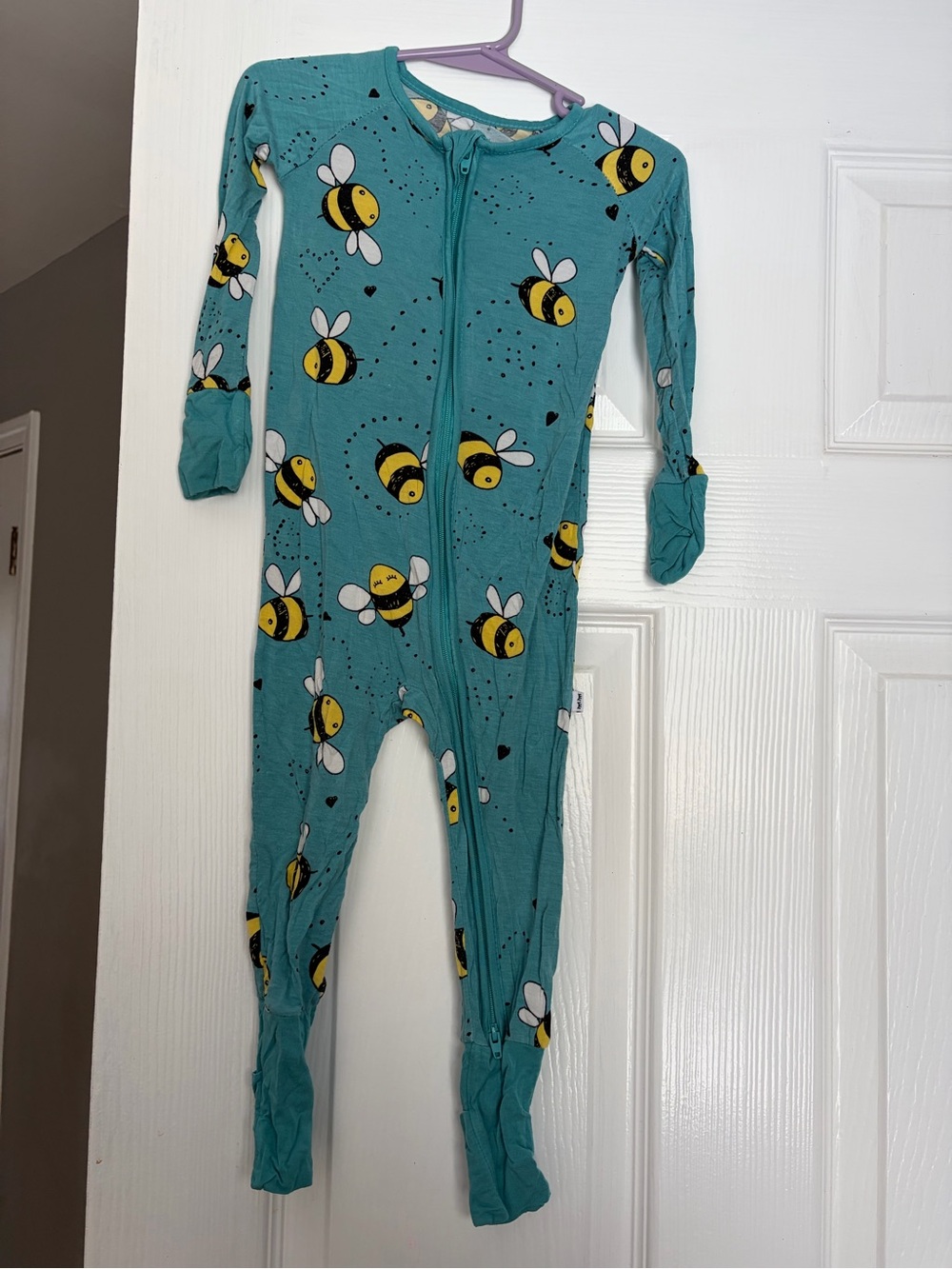 Little Sleepies Teal Bee Print Zip One-Piece Footie